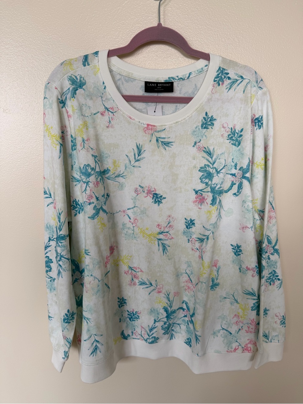 LANE BRYANT White Tropical Print Crewneck Sweatshirt